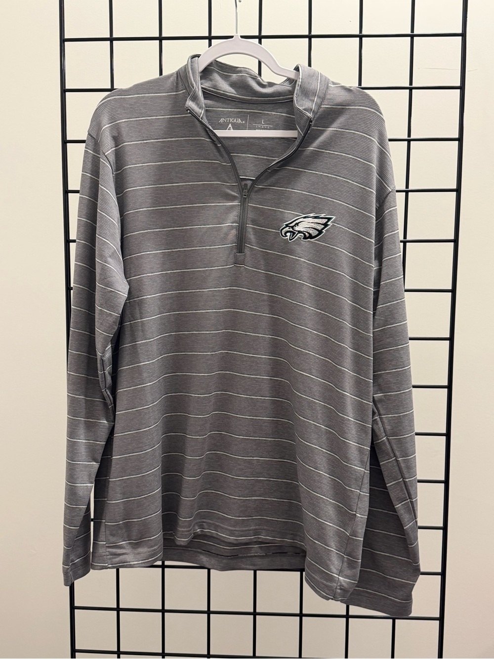 Antigua Gray Striped Philadelphia Eagles Quarter-Zip Pullover